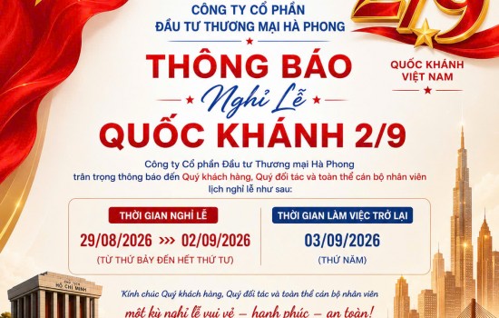THÔNG BÁO NGHỈ LỄ QUỐC KHÁNH 2/9/2026 - HÀ PHONG SÀI GÒN