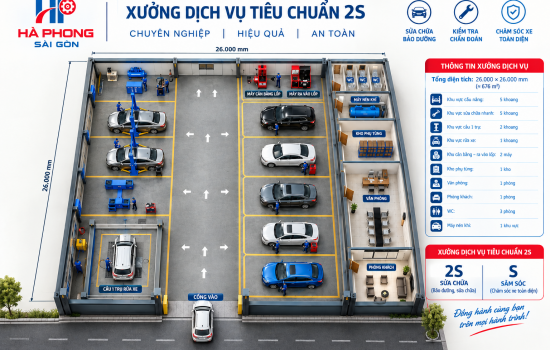 XƯỞNG DỊCH VỤ Ô TÔ DU LỊCH TIÊU CHUẨN 2S – GIẢI PHÁP BỐ TRÍ THIẾT BỊ GARA ĐỒNG BỘ